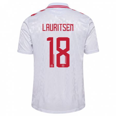 Kandiny Kinder Dänemark Tobias Lauritsen #18 Weiß Auswärtstrikot Trikot 24-26 T-Shirt