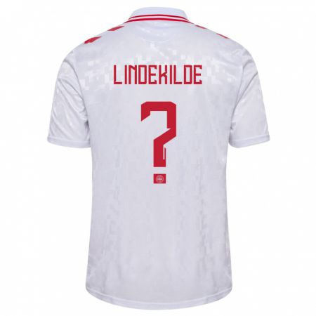 Kandiny Kinder Dänemark Jonatan Lindekilde #0 Weiß Auswärtstrikot Trikot 24-26 T-Shirt