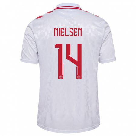 Kandiny Kinder Dänemark Julius Nielsen #14 Weiß Auswärtstrikot Trikot 24-26 T-Shirt