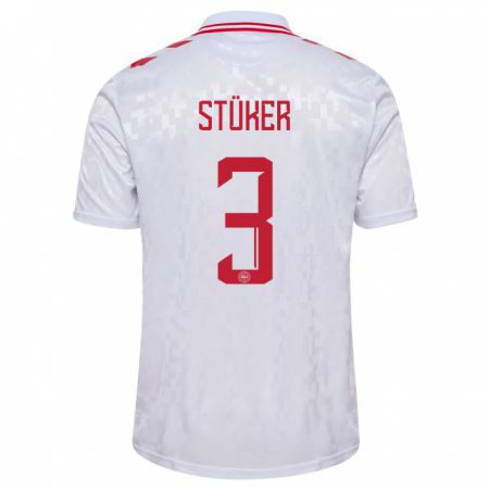 Kandiny Kinder Dänemark Simon Stüker #3 Weiß Auswärtstrikot Trikot 24-26 T-Shirt