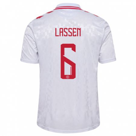 Kandiny Kinder Dänemark Noah Lassen #6 Weiß Auswärtstrikot Trikot 24-26 T-Shirt