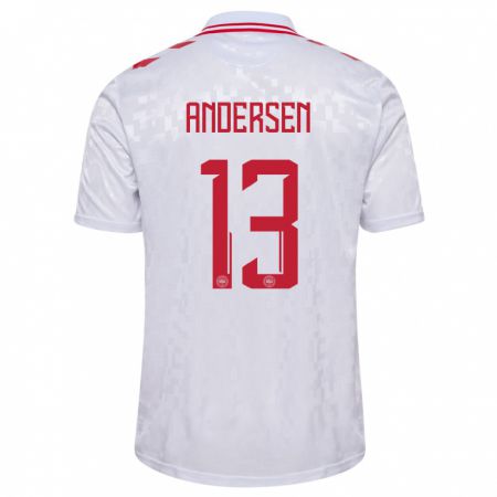 Kandiny Kinder Dänemark Frej Andersen #13 Weiß Auswärtstrikot Trikot 24-26 T-Shirt