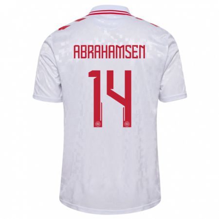 Kandiny Kinder Dänemark Mads Abrahamsen #14 Weiß Auswärtstrikot Trikot 24-26 T-Shirt