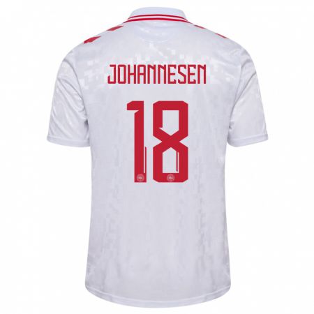 Kandiny Kinder Dänemark Sofus Johannesen #18 Weiß Auswärtstrikot Trikot 24-26 T-Shirt