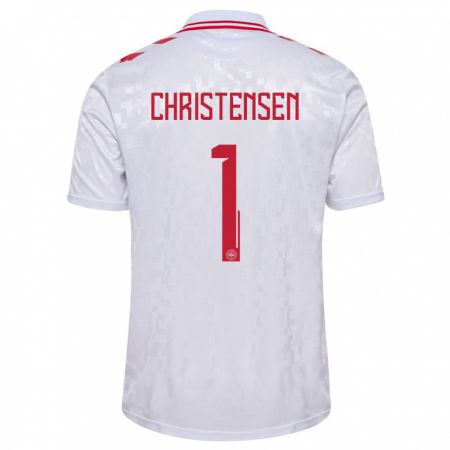 Kandiny Kinder Dänemark Lene Christensen #1 Weiß Auswärtstrikot Trikot 24-26 T-Shirt
