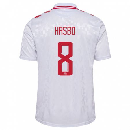 Kandiny Kinder Dänemark Josefine Hasbo #8 Weiß Auswärtstrikot Trikot 24-26 T-Shirt