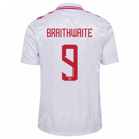 Kandiny Kinder Dänemark Martin Braithwaite #9 Weiß Auswärtstrikot Trikot 24-26 T-Shirt
