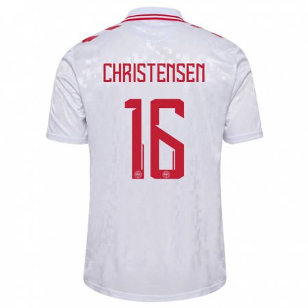 Kandiny Kinder Dänemark Oliver Christensen #16 Weiß Auswärtstrikot Trikot 24-26 T-Shirt