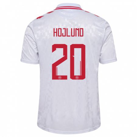 Kandiny Kinder Dänemark Rasmus Hojlund #20 Weiß Auswärtstrikot Trikot 24-26 T-Shirt