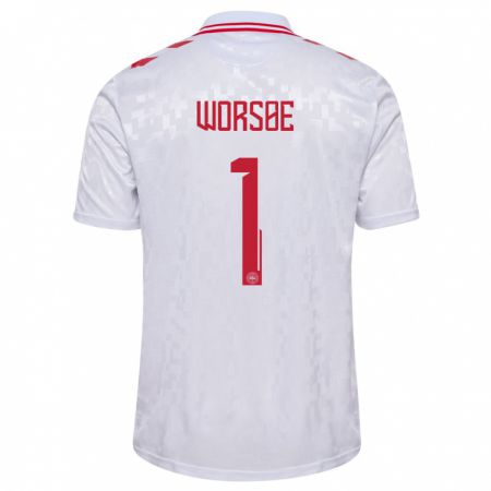 Kandiny Kinder Dänemark Laura Worsoe #1 Weiß Auswärtstrikot Trikot 24-26 T-Shirt