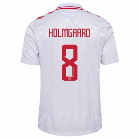 Kandiny Kinder Dänemark Sara Holmgaard #8 Weiß Auswärtstrikot Trikot 24-26 T-Shirt