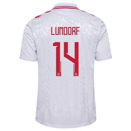 Kandiny Kinder Dänemark Matilde Lundorf #14 Weiß Auswärtstrikot Trikot 24-26 T-Shirt