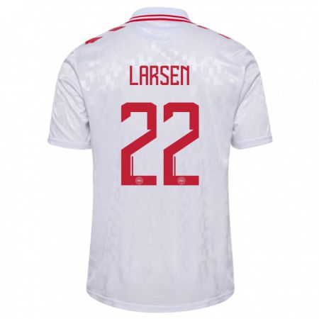 Kandiny Kinder Dänemark Kathrine Larsen #22 Weiß Auswärtstrikot Trikot 24-26 T-Shirt