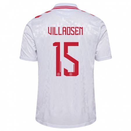 Kandiny Kinder Dänemark Oliver Villadsen #15 Weiß Auswärtstrikot Trikot 24-26 T-Shirt