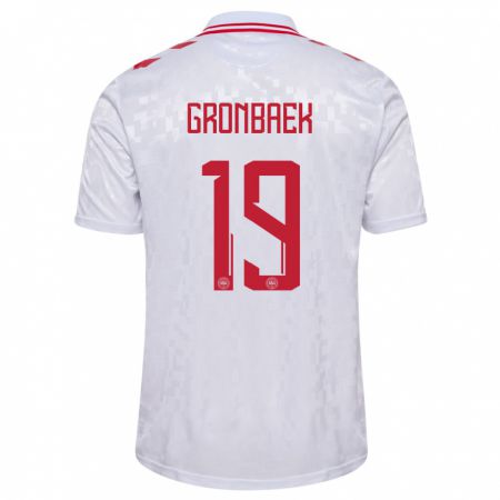 Kandiny Kinder Dänemark Albert Gronbaek #19 Weiß Auswärtstrikot Trikot 24-26 T-Shirt