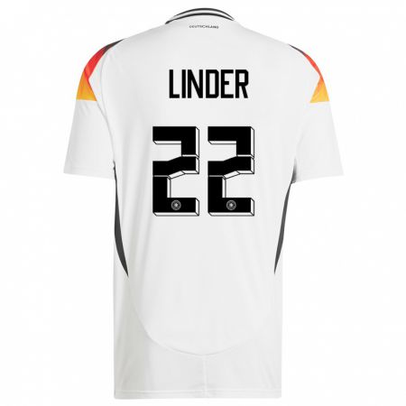 Kandiny Herren Deutschland Sarai Linder #22 Weiß Heimtrikot Trikot 24-26 T-Shirt