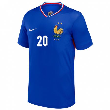 Kandiny Herren Frankreich Randal Kolo Muani #20 Blau Heimtrikot Trikot 24-26 T-Shirt