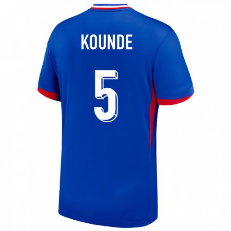 Kandiny Herren Frankreich Jules Kounde #5 Blau Heimtrikot Trikot 24-26 T-Shirt