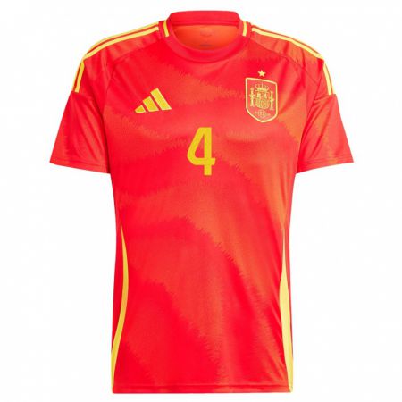 Kandiny Herren Spanien Pau Torres #4 Rot Heimtrikot Trikot 24-26 T-Shirt