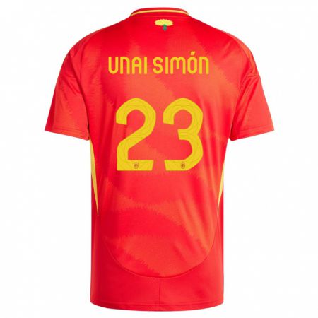 Kandiny Herren Spanien Unai Simon #23 Rot Heimtrikot Trikot 24-26 T-Shirt