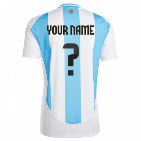 Kandiny Herren Argentinien Ihren Namen #0 Weiß Blau Heimtrikot Trikot 24-26 T-Shirt