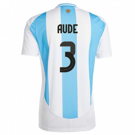 Kandiny Herren Argentinien Julian Aude #3 Weiß Blau Heimtrikot Trikot 24-26 T-Shirt