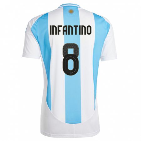 Kandiny Herren Argentinien Gino Infantino #8 Weiß Blau Heimtrikot Trikot 24-26 T-Shirt