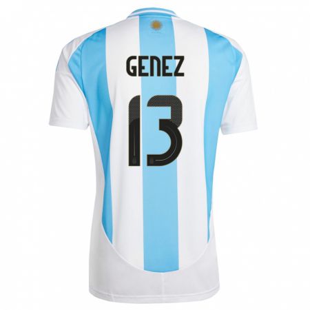 Kandiny Herren Argentinien Nahuel Genez #13 Weiß Blau Heimtrikot Trikot 24-26 T-Shirt