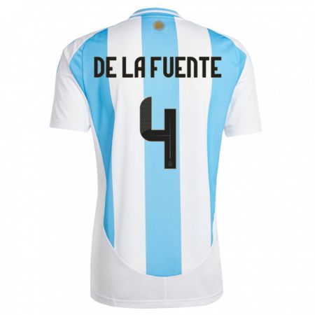 Kandiny Herren Argentinien Hernan De La Fuente #4 Weiß Blau Heimtrikot Trikot 24-26 T-Shirt