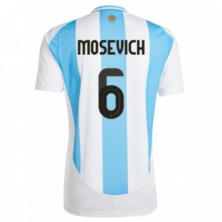 Kandiny Herren Argentinien Leonel Mosevich #6 Weiß Blau Heimtrikot Trikot 24-26 T-Shirt