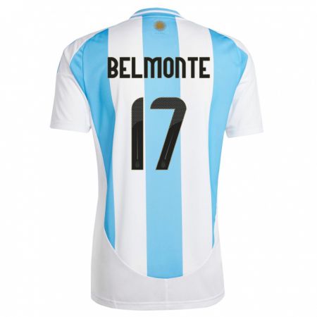 Kandiny Herren Argentinien Tomas Belmonte #17 Weiß Blau Heimtrikot Trikot 24-26 T-Shirt