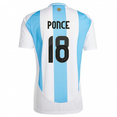 Kandiny Herren Argentinien Ezequiel Ponce #18 Weiß Blau Heimtrikot Trikot 24-26 T-Shirt