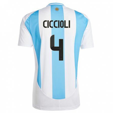 Kandiny Herren Argentinien Ulises Ciccioli #4 Weiß Blau Heimtrikot Trikot 24-26 T-Shirt