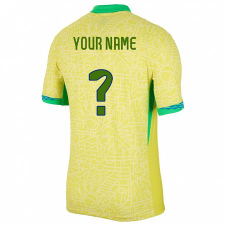 Kandiny Herren Brasilien Ihren Namen #0 Gelb Heimtrikot Trikot 24-26 T-Shirt