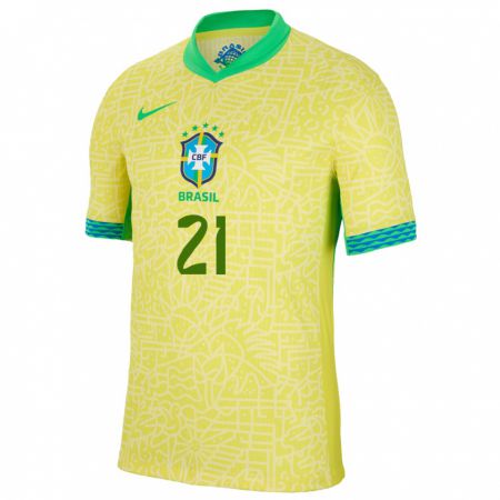 Kandiny Herren Brasilien Lauren Costa #21 Gelb Heimtrikot Trikot 24-26 T-Shirt