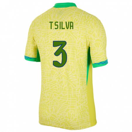 Kandiny Herren Brasilien Thiago Silva #3 Gelb Heimtrikot Trikot 24-26 T-Shirt