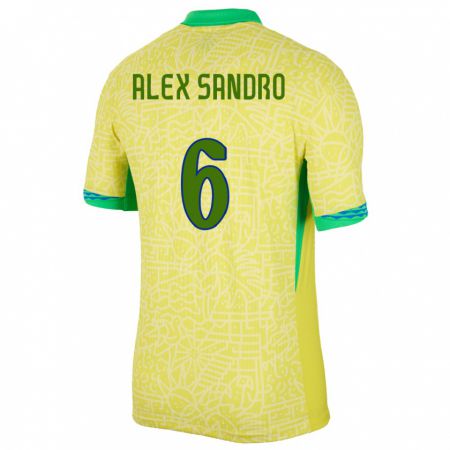 Kandiny Herren Brasilien Alex Sandro #6 Gelb Heimtrikot Trikot 24-26 T-Shirt