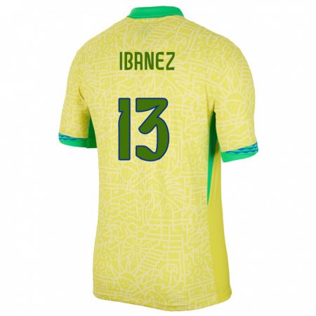 Kandiny Herren Brasilien Roger Ibanez #13 Gelb Heimtrikot Trikot 24-26 T-Shirt