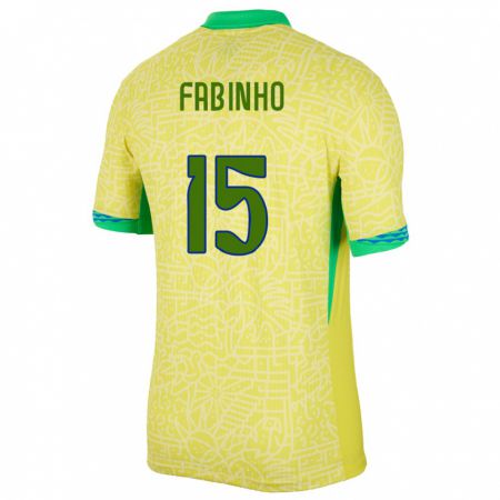 Kandiny Herren Brasilien Fabinho #15 Gelb Heimtrikot Trikot 24-26 T-Shirt