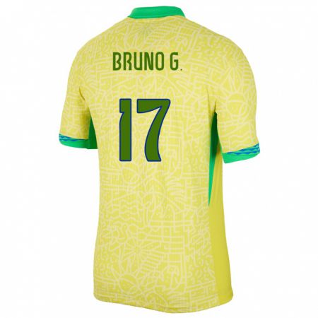 Kandiny Herren Brasilien Bruno Guimaraes #17 Gelb Heimtrikot Trikot 24-26 T-Shirt