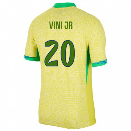 Kandiny Herren Brasilien Vinicius Junior #20 Gelb Heimtrikot Trikot 24-26 T-Shirt
