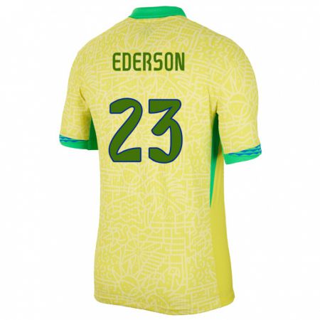Kandiny Herren Brasilien Ederson #23 Gelb Heimtrikot Trikot 24-26 T-Shirt