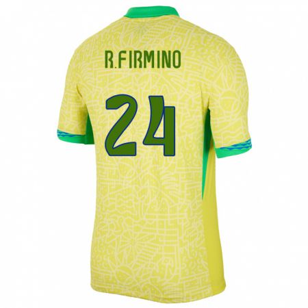 Kandiny Herren Brasilien Roberto Firmino #24 Gelb Heimtrikot Trikot 24-26 T-Shirt