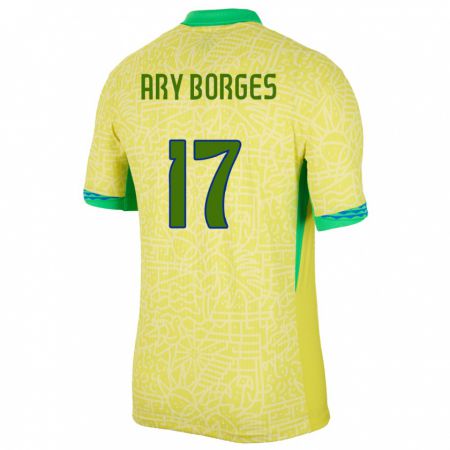Kandiny Herren Brasilien Ary Borges #17 Gelb Heimtrikot Trikot 24-26 T-Shirt