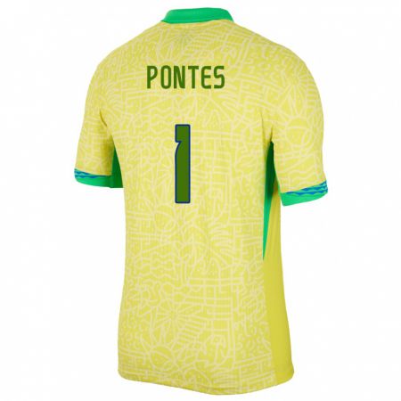 Kandiny Herren Brasilien Mycael Pontes #1 Gelb Heimtrikot Trikot 24-26 T-Shirt