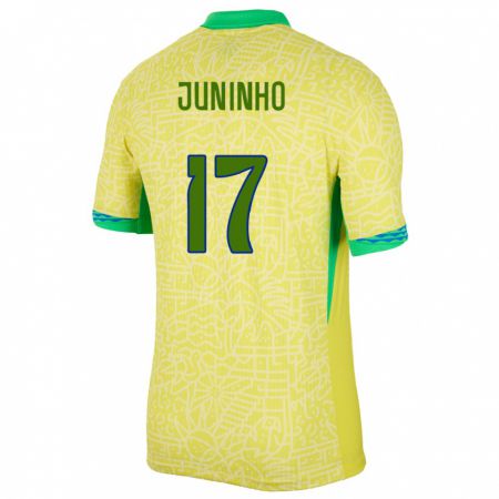 Kandiny Herren Brasilien Juninho #17 Gelb Heimtrikot Trikot 24-26 T-Shirt