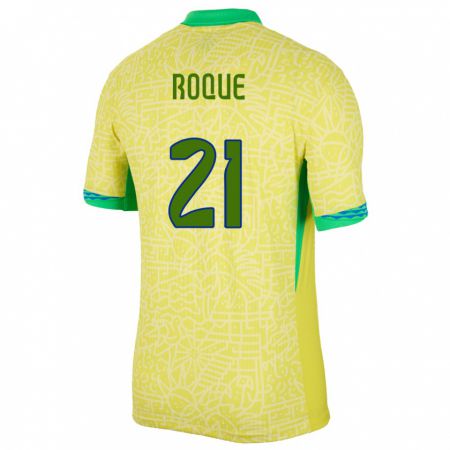 Kandiny Herren Brasilien Vitor Roque #21 Gelb Heimtrikot Trikot 24-26 T-Shirt