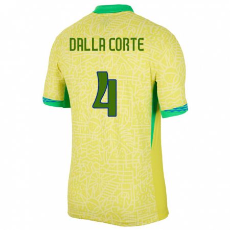 Kandiny Herren Brasilien Joao Dalla Corte #4 Gelb Heimtrikot Trikot 24-26 T-Shirt
