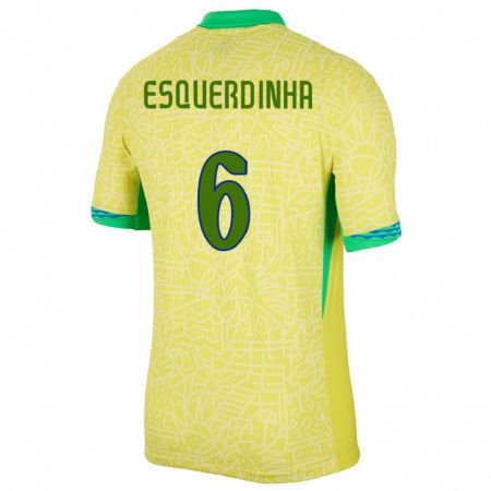 Kandiny Herren Brasilien Esquerdinha #6 Gelb Heimtrikot Trikot 24-26 T-Shirt