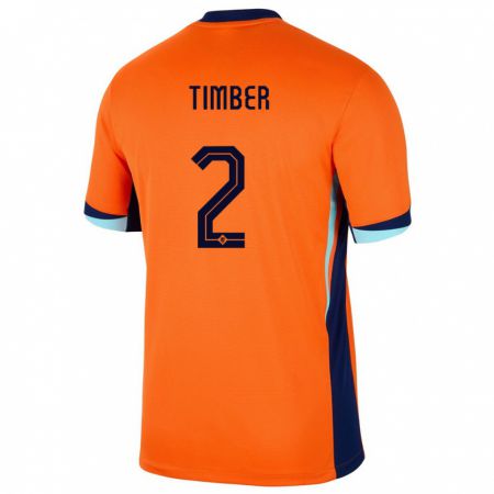 Kandiny Herren Niederlande Jurrien Timber #2 Orange Heimtrikot Trikot 24-26 T-Shirt